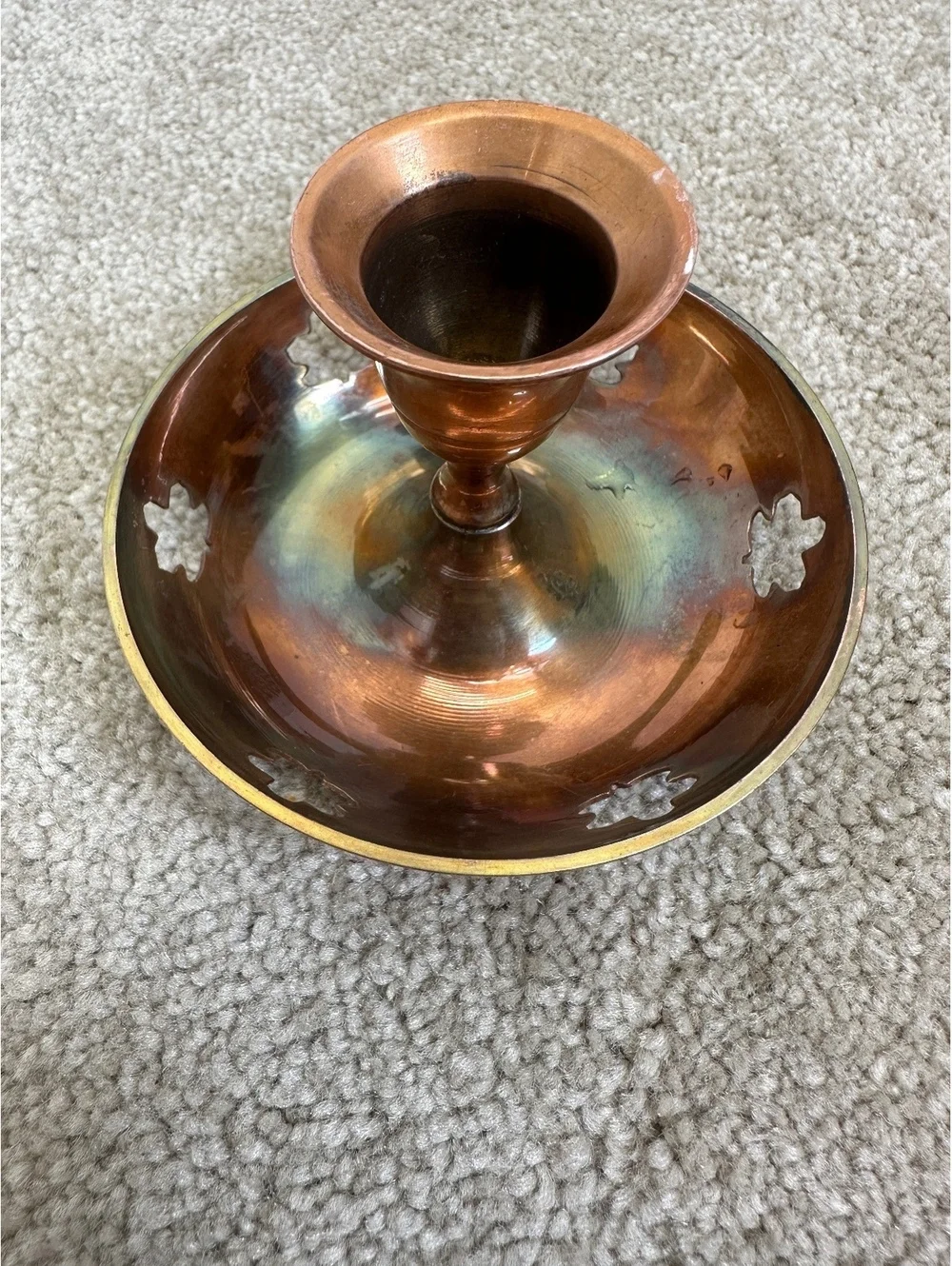 Vintage Copper & Brass Chamberstick Candleholder Finger Loop Cottagecore